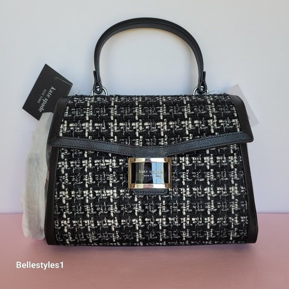 KATE SPADE Katy Tweed Medium Top Handle & Crossbody Bag- Black Multi⭐ - Picture 3 of 16